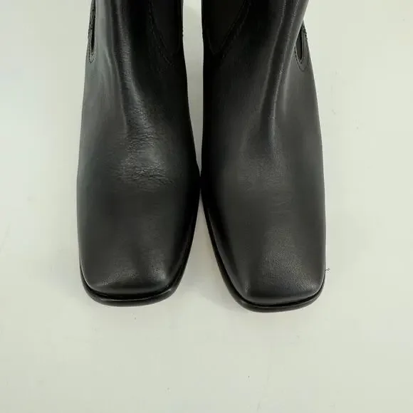 Patina Black Leather Ankle Boots Handmade Mexico Size 8 Square Toe Block Heel 90 - Picture 4 of 9